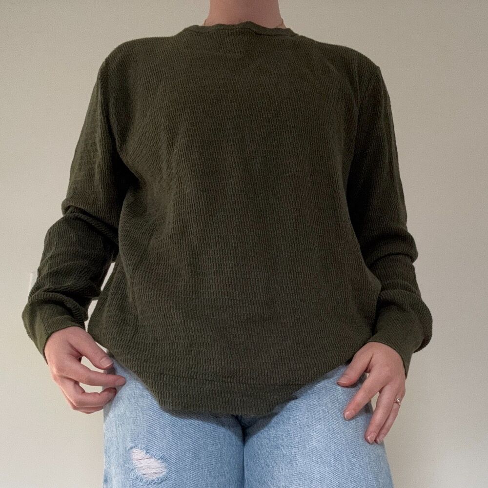 J.Crew Women's Olive Green 100% Cotton Textured Knit Crewneck Sweater Medium